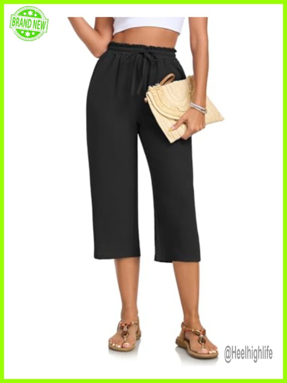 Womens Capri Palazzo Pants High Waist Pull On Cropped Beach Casual
